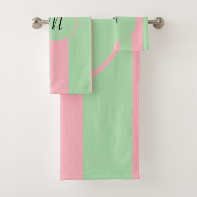 Pastel Green and Pink Bath Towel Set (Insitu)