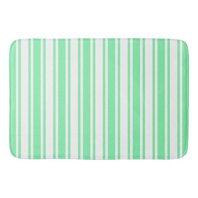 Pastel green and white candy stripes bath mat (Front)