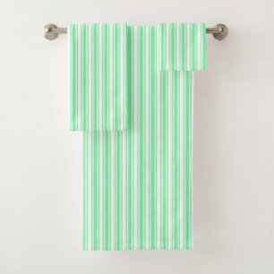 Pastel green and white candy stripes bath towel set