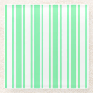 Pastel green and white candy stripes glass coaster