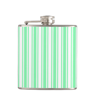 Pastel green and white candy stripes hip flask