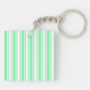 Pastel green and white candy stripes key ring