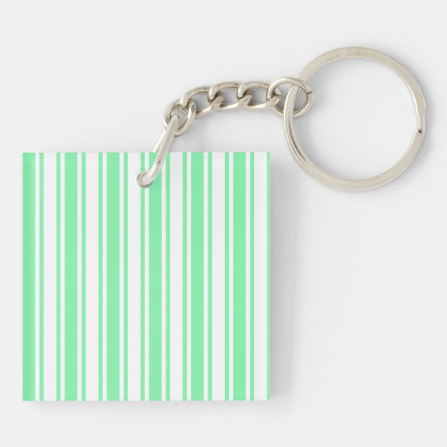 Pastel green and white candy stripes key ring (Back)