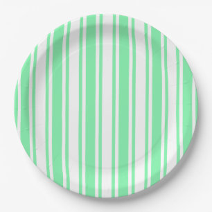 Pastel green and white candy stripes paper plate
