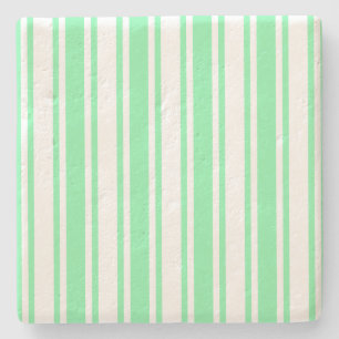 Pastel green and white candy stripes stone coaster