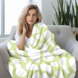 Pastel Green and white Cow Print Fleece Blanket