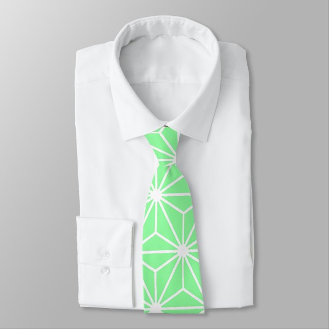 Pastel Green Art Deco Style Triangles Pattern Tie (Tied)