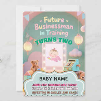 Pastel green Baby Boy Birthday invitation for kids