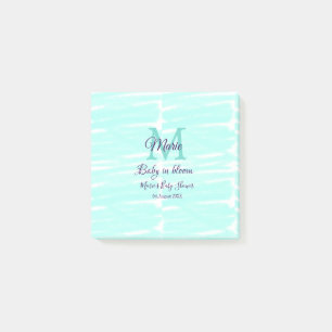 Pastel green baby in bloom monogram baby shower te post-it notes