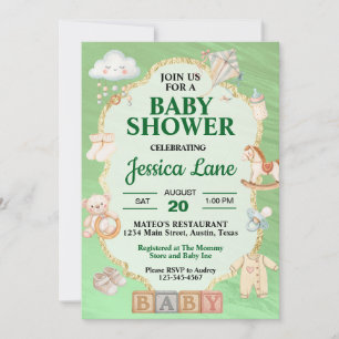 Pastel Green Baby Toys Shower Invitation