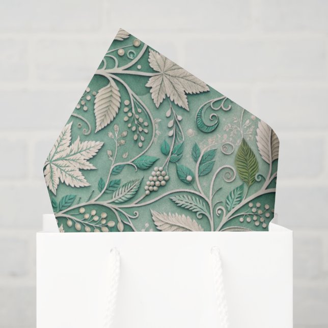 Pastel Green Beige Vintage Botanical Pattern Tissue Paper (Gift Bag)