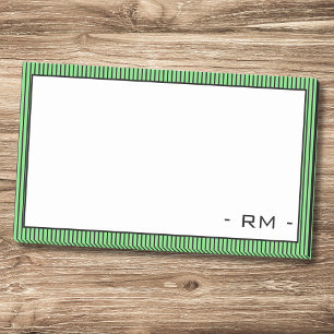 Pastel Green Black Striped Border   Monogram  Post-it Notes