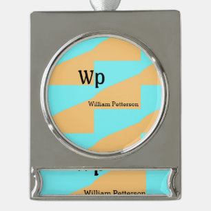 Pastel green blue add name monogram letter title silver plated banner ornament