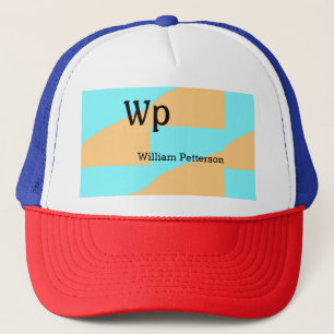 Pastel green blue add name monogram letter title trucker hat