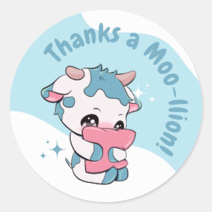 Pastel Green Blue Cow White Cloud Thank you Classic Round Sticker