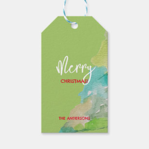 Pastel Green Blue Modern Christmas Tree Watercolor Gift Tags