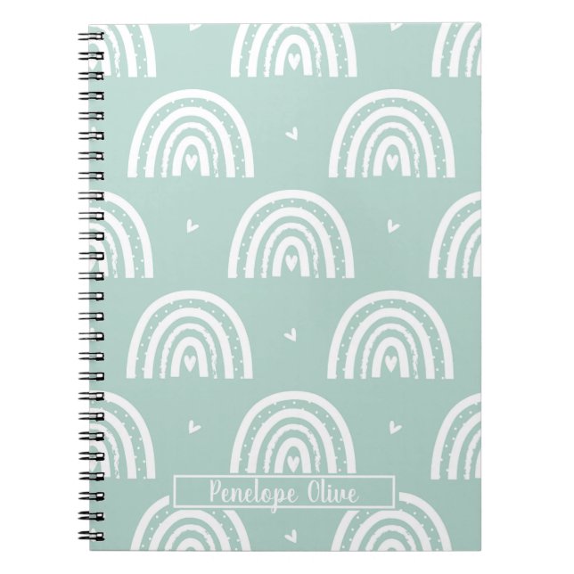 Pastel Green Boho Rainbow Custom Notebook  (Front)