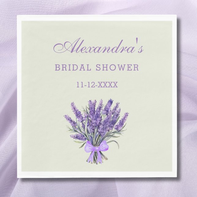 Pastel Green Bow Floral Lavender Bridal Shower  Napkin (Creator Uploaded)