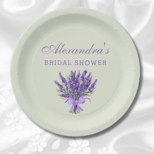 Pastel Green Bow Flowers Lavender Bridal Shower Paper Plate
