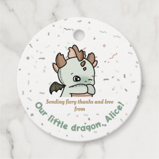 Pastel Green Brown Cute Baby Dragon Thank you Favour Tags