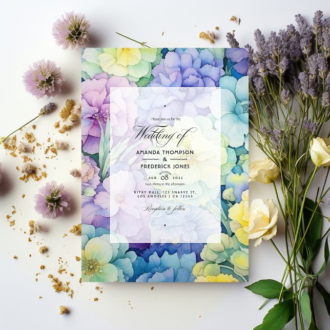 Pastel Green, Butter Yellow and Lavender Wedding Invitation (Creator Uploaded)