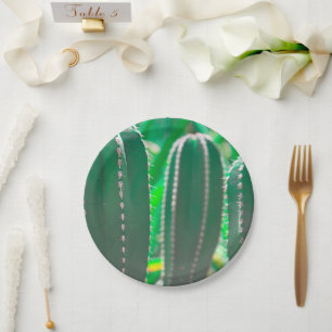 Pastel Green cactus plant leaves pastel Paper Plate