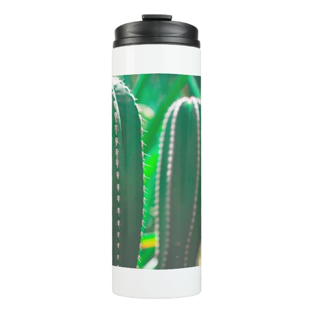 Pastel Green cactus plant leaves Thermal Tumbler (Front)