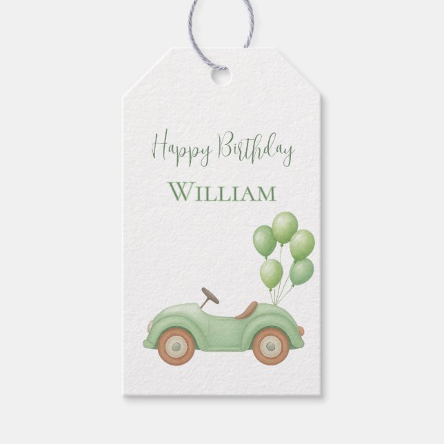 Pastel Green Car & Balloon Gift Tag (Front)