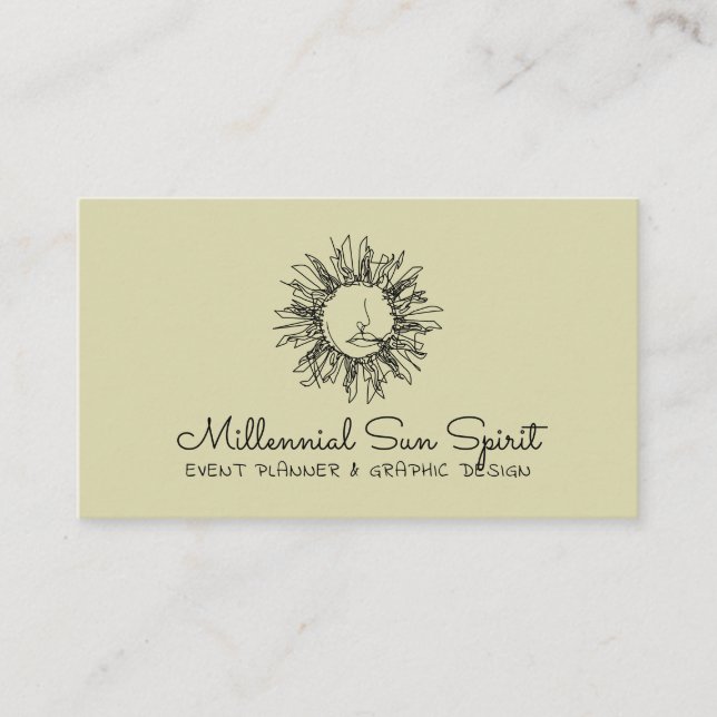 Pastel Green Celestial Sun Face Business Card (Front)