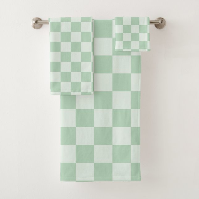 Pastel Green Chequerboard Bath Towel Set (Insitu)