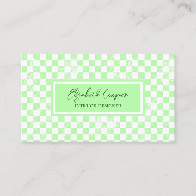 Pastel Green Chequered Board Business Card (Front)