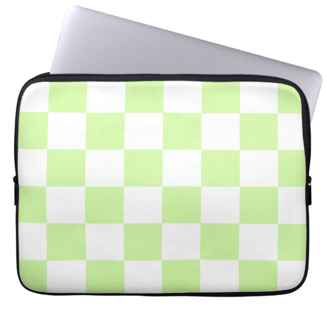 Pastel Green Chequered Gingham Pattern Laptop Sleeve (Front)