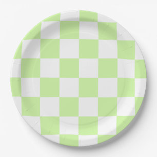 Pastel Green Chequered Gingham Pattern Paper Plate