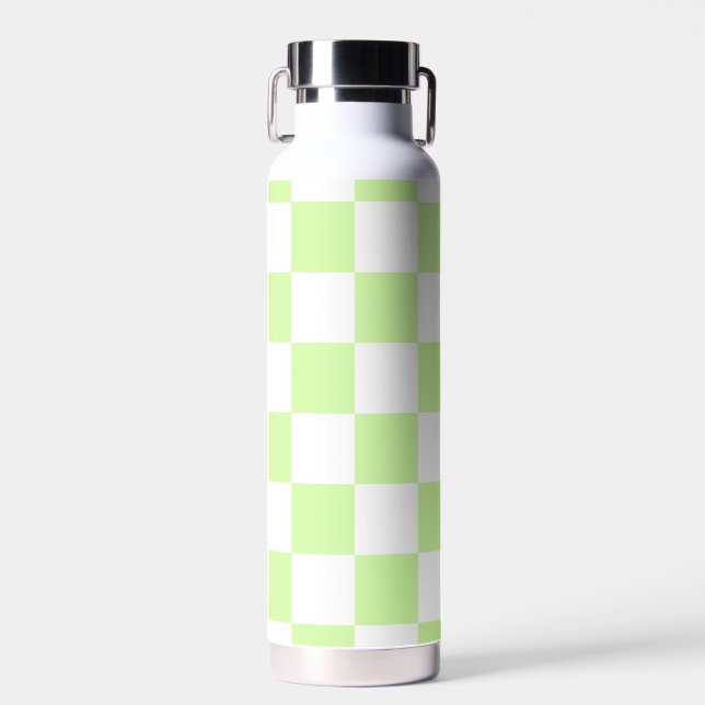 Pastel Green Chequered Gingham Pattern Water Bottle (Front)