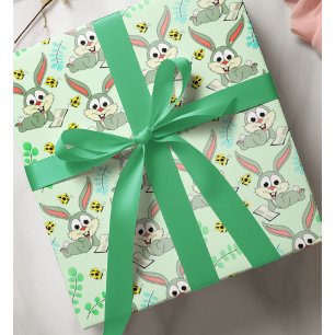Pastel Green Easter Bunny Rabbit Spring Colour Cut Wrapping Paper