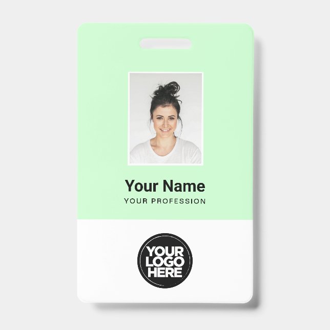 Pastel Green Employee Photo, Bar Code, Name ID Badge (Front)