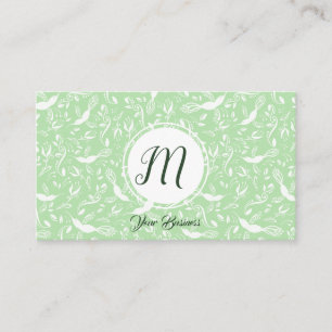 Pastel Green Floral Birds Trendy Monogram Initals Business Card