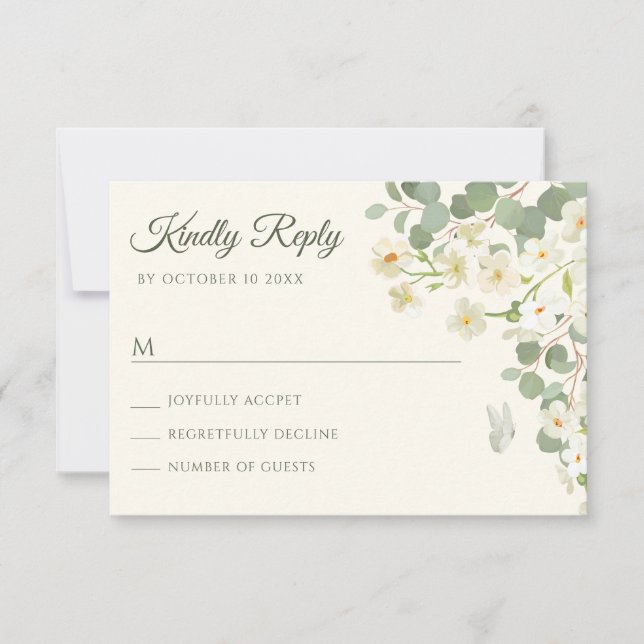 Pastel green floral  RSVP card (Front)