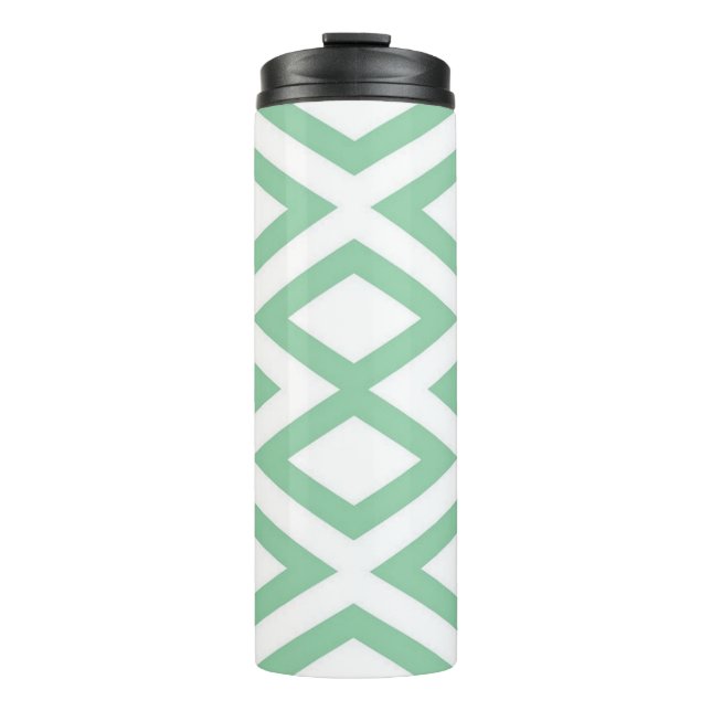 Pastel green geometric pattern thermal tumbler (Front)