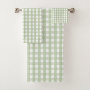 Pastel Green Gingham Check Pattern Bath Towel Set