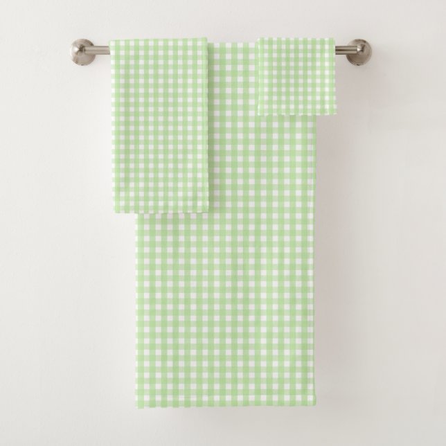 Pastel Green Gingham Pattern Bath Towel Set (Insitu)