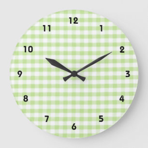 Pastel Green Gingham pattern Large Clock
