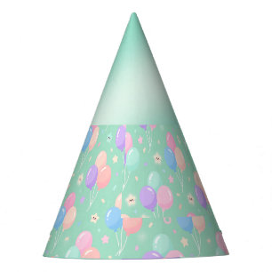 Pastel Green Kids Birthday Party Hats with Balloon