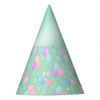 Pastel Green Kids Birthday Party Hats with Balloon