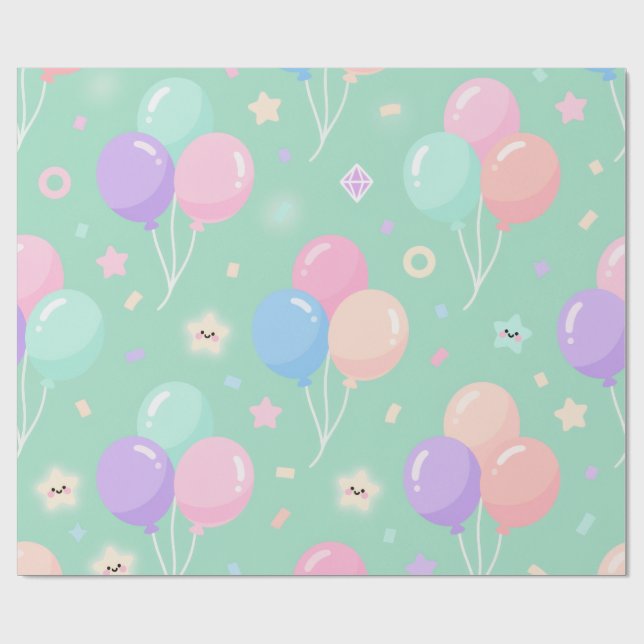 Pastel Green Kids Birthday Wrapping Paper (Flat)