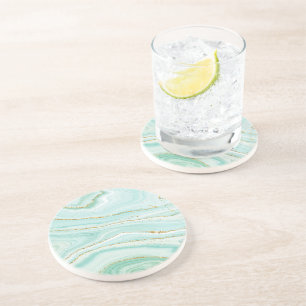 Pastel green liquid marble background coaster
