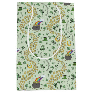 Pastel Green Luck & Joy St Patricks Day Whimsical Medium Gift Bag