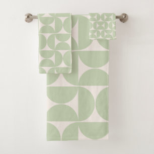 Pastel Green Mid Century Modern Pattern Bath Towel Set