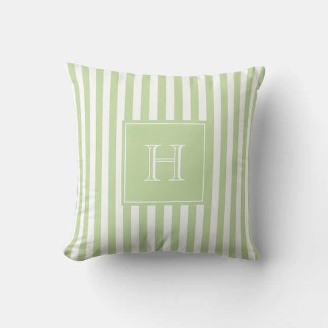 Pastel Green Monogram Stripe Preppy & Chic Spring  Cushion (Front)