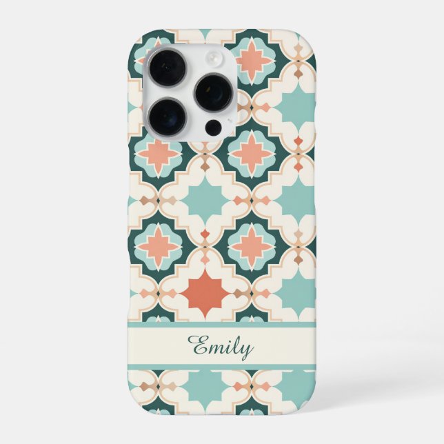 Pastel Green Moroccan Tile Personalised iPhone Case (Back)